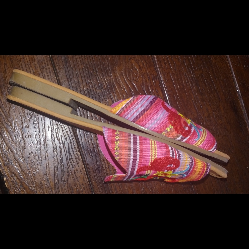 Serape floral embroidery slide sandals A&P denim - Picture 4 of 8